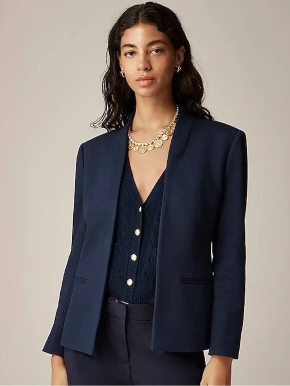 J. Crew Going Out Blazer navy blue Gray Stretch Twill Sz 6
